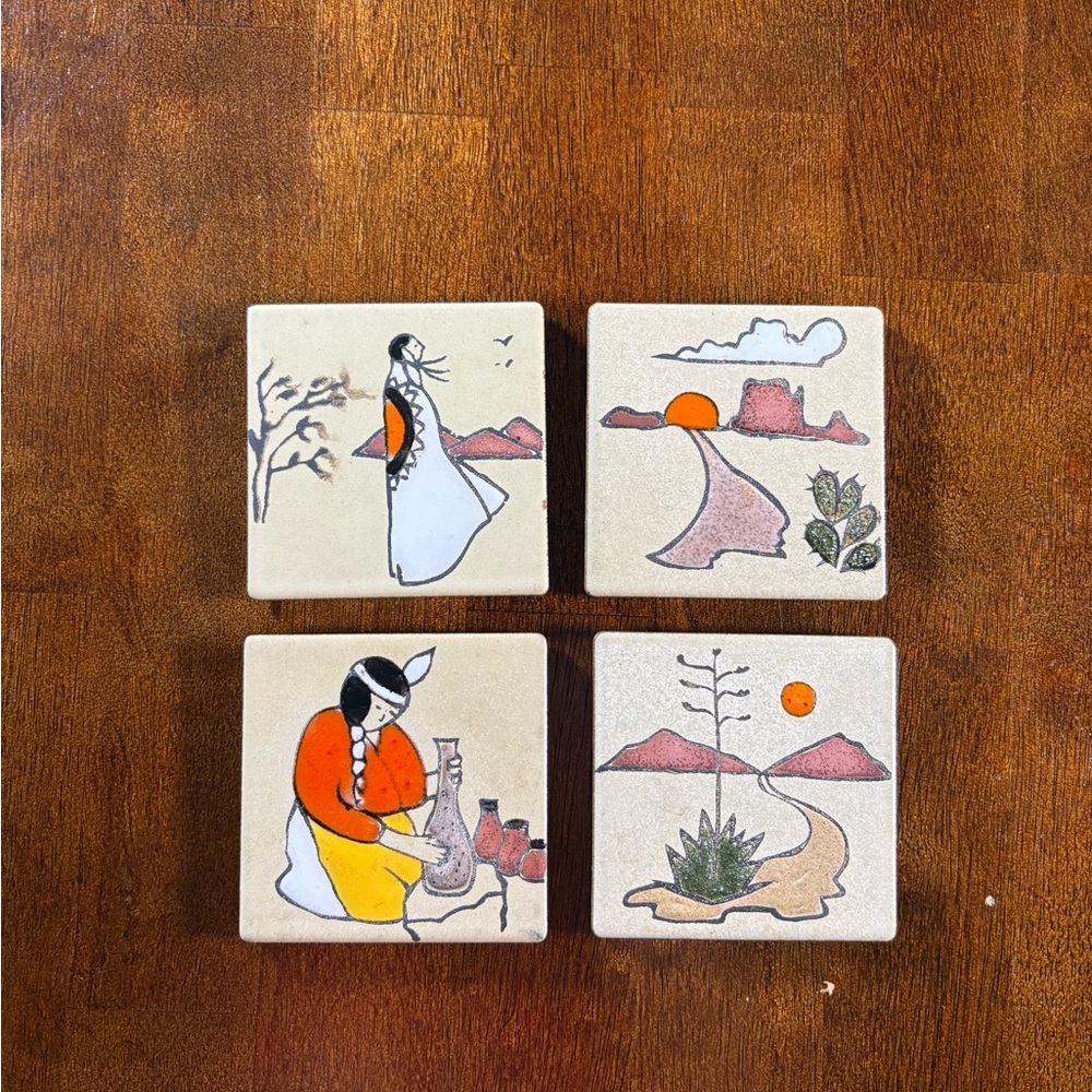 Hand Painted Art Tile Coaster Glazed